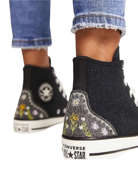Converse Shoes - Converse High Top Black Sneaker Embroidered  Floral Detail Ladies size 9